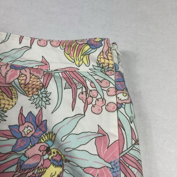 Talbots Womens Tropical Parrot Print Stretch Cotton Skirt White Multicolor 10P - Picture 4 of 13